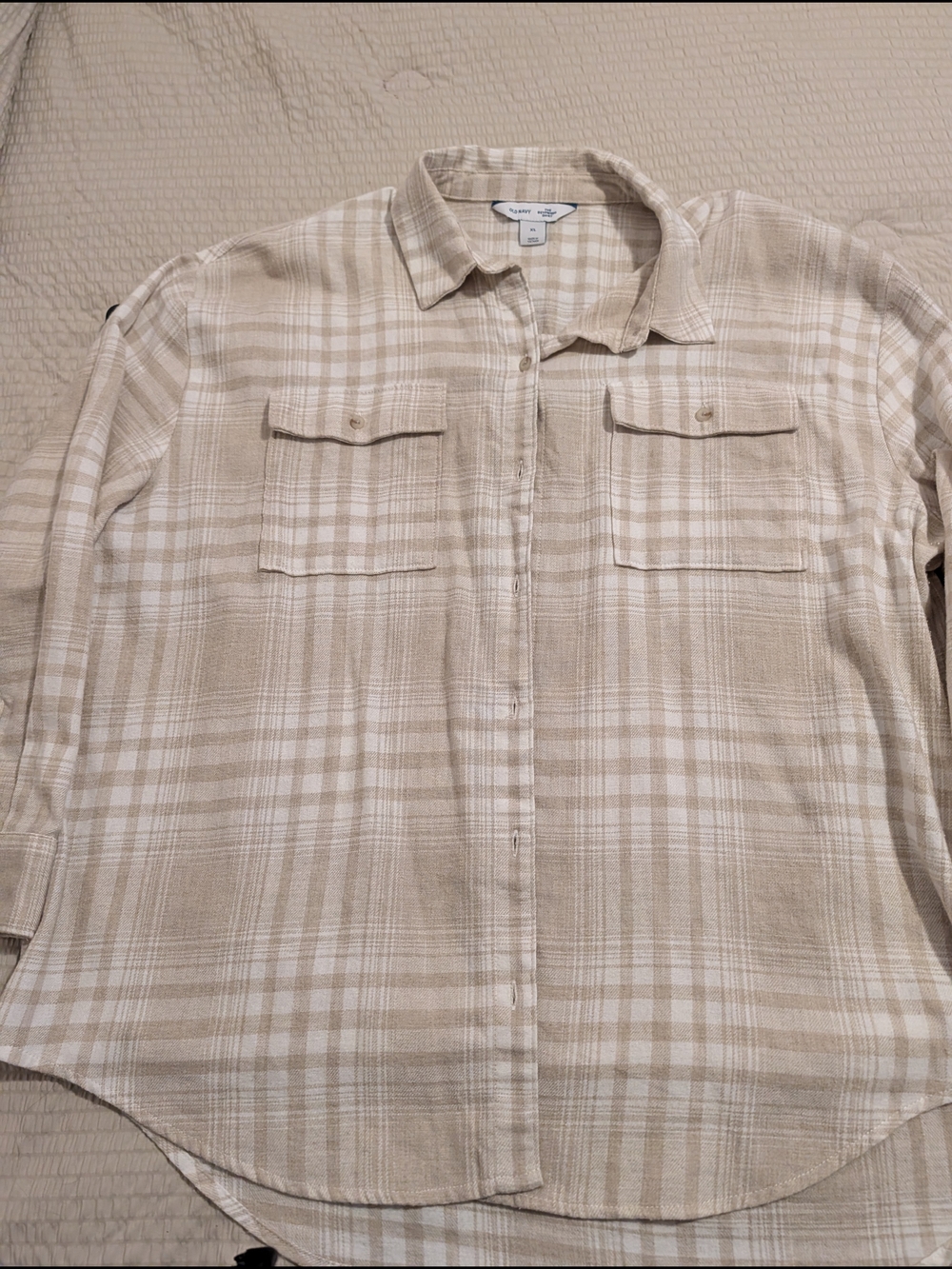 Old Navy Beige Plaid Button-Down Shirt
